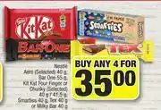 Spar Nestle Aero 40g,Bar One 55g,Kitkat Four Finger Or Chunky 40g/41.5g,Smarties 40g-For Any 4 offer
