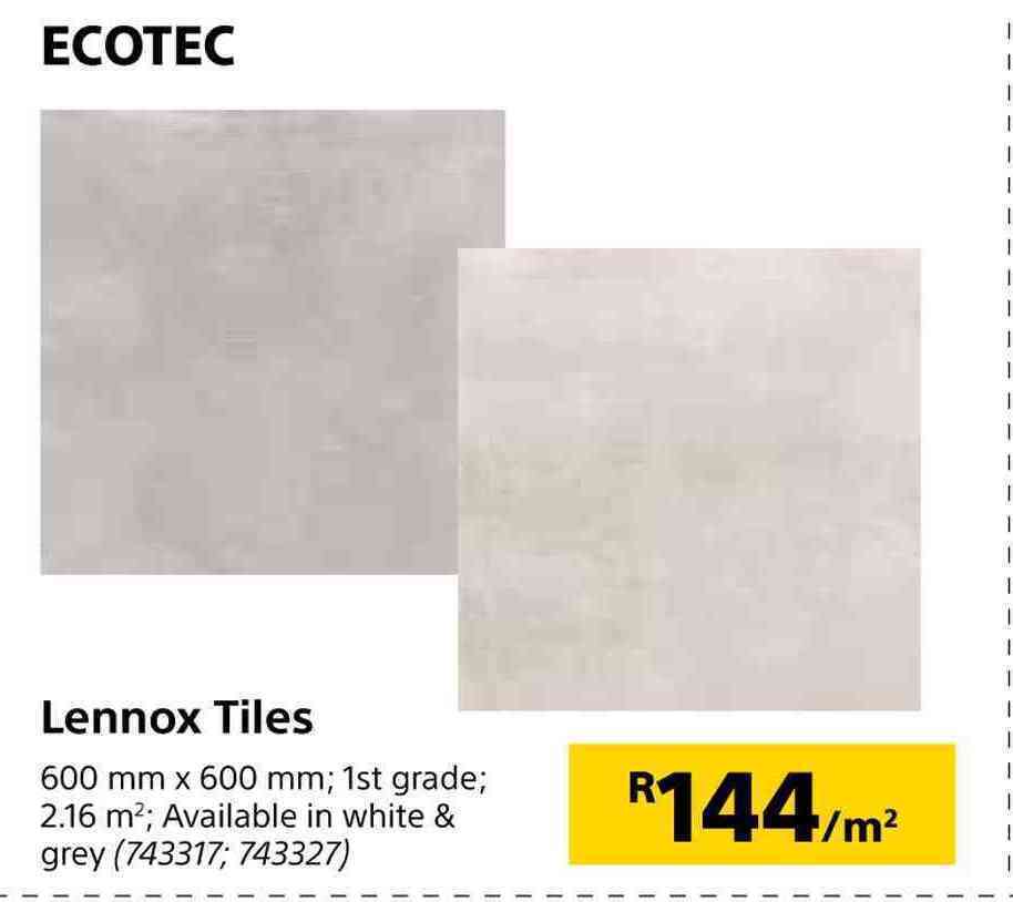 Ecotec lennox tiles 600mm x 600mmper sqm offer at Builders Warehouse