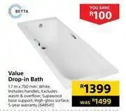 Builders Warehouse Betta value drop in bath 1.7m x 700mm offer