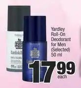 Spar Yardley Roll On Deodorant For Men (Selected)-50ml Each offer
