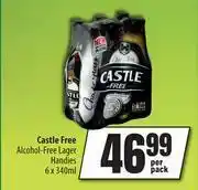 Spar Castle Free Alcohol Free Lager Handies-6 x 340ml Per Pack offer