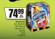 Spar Bavaria 0% Non Alcoholic (All Flavours) Handies Incl. Shandy Cans-6 x 330ml Per Pack offer