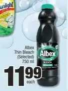 Spar Albex Thin Bleach (Selected)-750ml Each offer