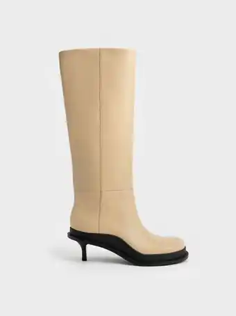 Charles & Keith Frida leather knee-high boots - sand offer