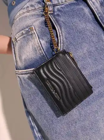 Charles & Keith Aubrielle stitch-trim zip card holder - black offer