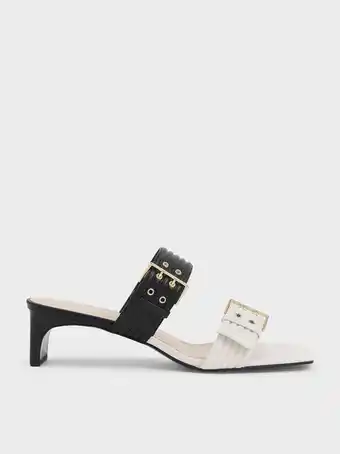 Charles & Keith Double buckle blade heel mules - chalk offer