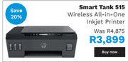 First Shop Hp smart tank 515 wireless all in one inkjet printer offer
