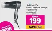 Game Logik 1600w compact dc hairdryer offer