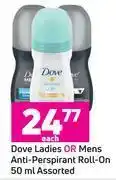 Game Dove ladies or mens anti-perspirant roll-on 50 ml assorted- each offer
