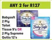 Game Babysoft 2 ply toilet tissue 9's pack or 2 ply supreme quilts 12's pack-for any 2 offer