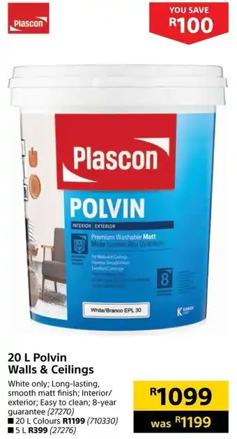 Builders Warehouse Polvin Wall & Ceillings 20L offer