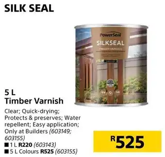 Builders Warehouse Silkseal Timber Varnish 5L offer