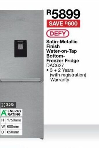 Satin metallic finish water on tap bottom freezer fridge