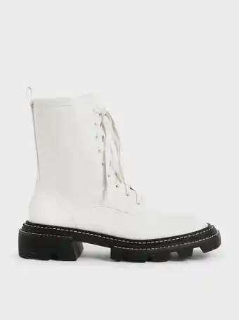 Charles & Keith Lace-up chunky ankle boots - white offer