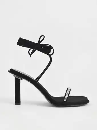Charles & Keith Gem-embellished tie-around stiletto sandals - black offer