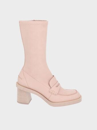 Charles & Keith Haisley penny loafer calf boots - pink offer