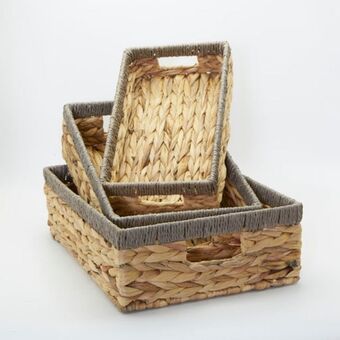Water hyacinth woven tray basket - grey border