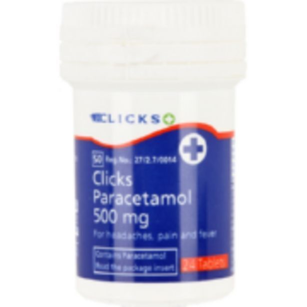 Paracetamol 500mg tub 24 tablets offer at Clicks