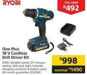 Builders Warehouse Ryobi One Plus 18V Cordless Drill Driver Kit offer