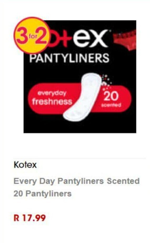 Kotex Every Day Pantyliners Scented 20 Pantyliners offer at Clicks