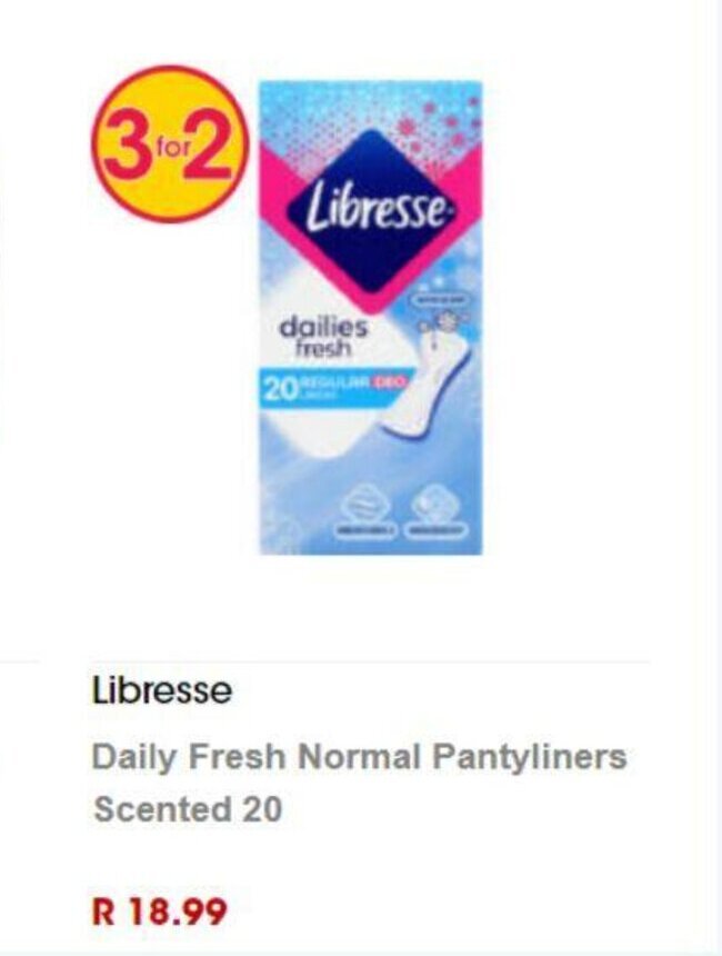 Libresse Daily Fresh Normal Pantyliners Scented 20 offer at Clicks