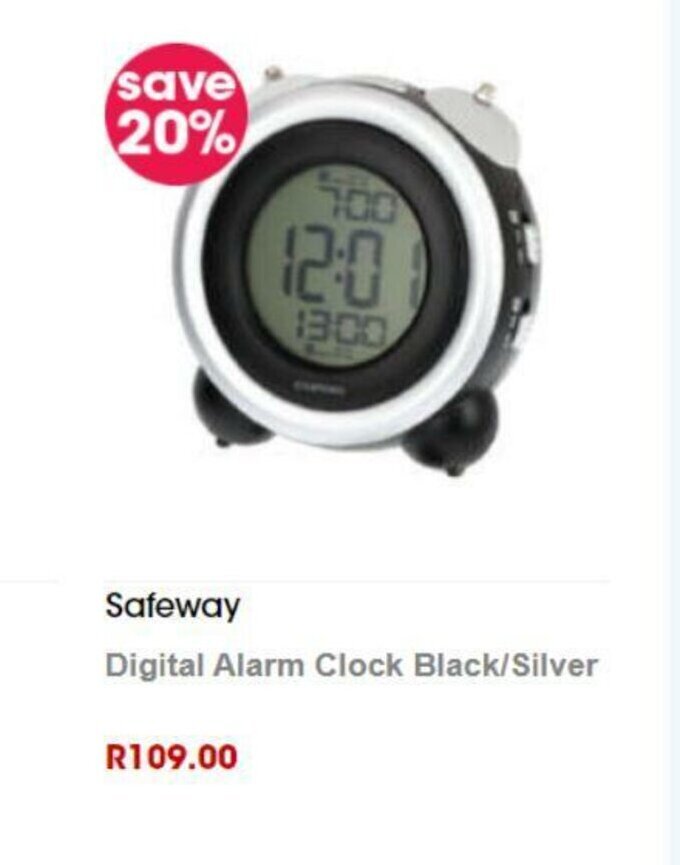 Safeway Digital Alarm Clock Black/Silver offer at Clicks