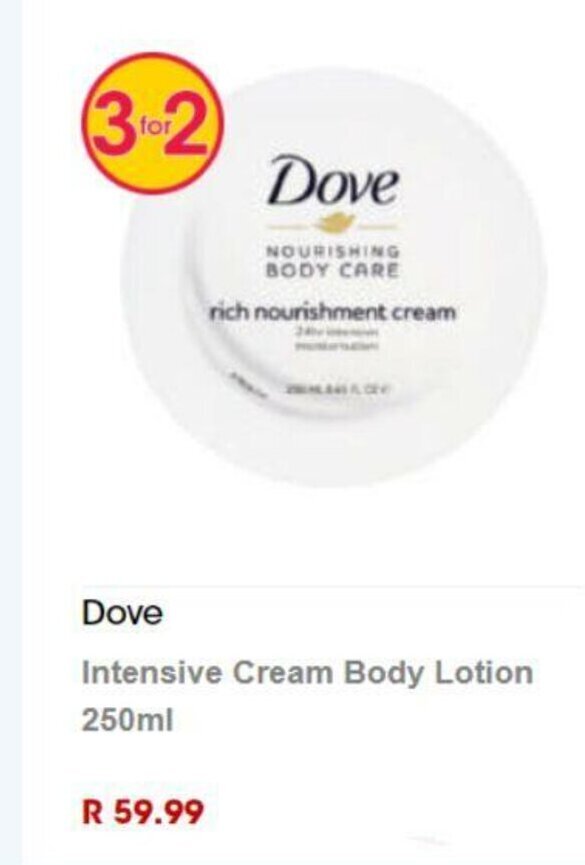 Dove Intensive Cream Body Lotion 250ml offer at Clicks