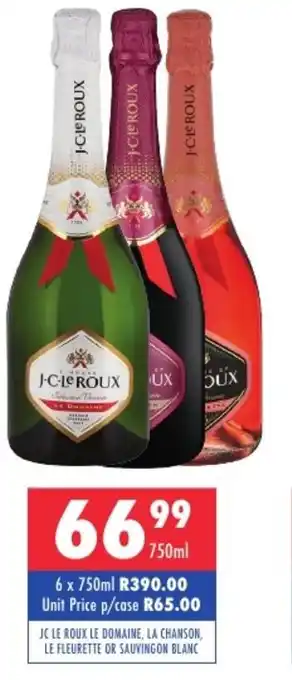 Ultra Liquors Jc Le Roux Le Domaine, La Chanson, Le Fleurette Or Sauvignon Blanc 750ml offer