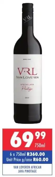 Ultra Liquors Van Loveren African Java Pinotage 750ml offer