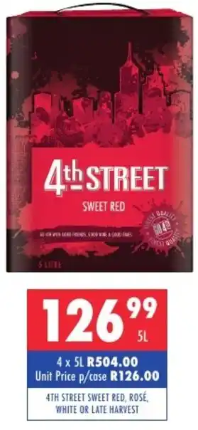 Ultra Liquors 4th Street Sweet Red, Rosé, White or Late Harvest 5L offer