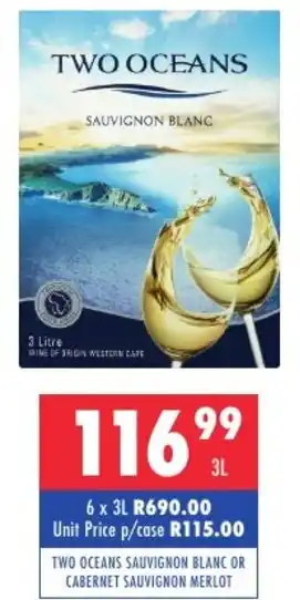 Ultra Liquors Two Oceans Sauvignon Blanc or Cabernet Sauvignon Merlot 3L offer