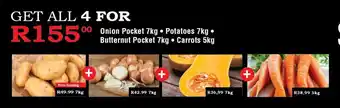Oxford Freshmarket Onion Pocket 7kg + Potatoes 7kg + Butternut Pocket 7kg + Carrots 5kg offer