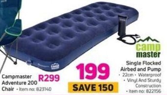 Game Camp Master Single Flocked Airbed and Pump offer