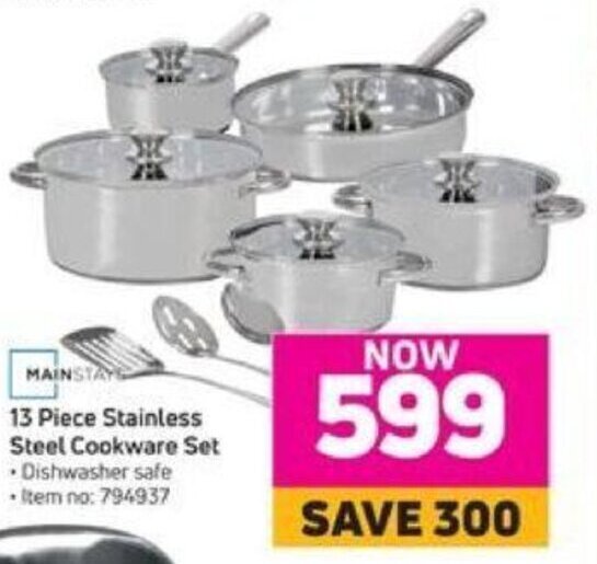 Mainstays 13Piece Stainless Steel Cookware Seet offer at Game