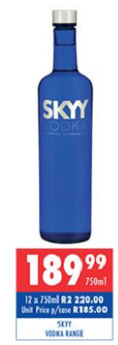 Ultra Liquors Skyy Vodka Range 750ml offer