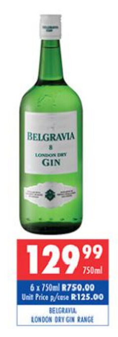 Ultra Liquors Belgravia London Dry Gin Range 750ml offer