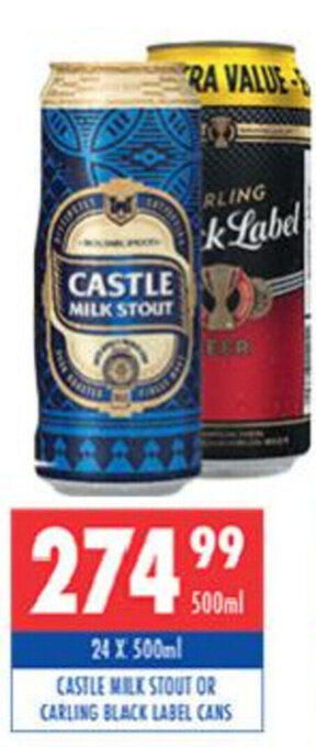 Ultra Liquors Castle Milk Stout or Carling Black Label Cans 24x500ml offer