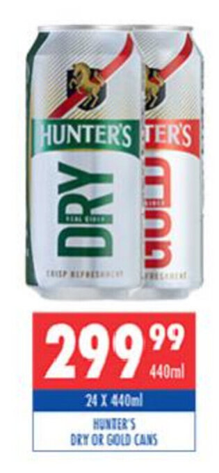 Ultra Liquors Hunter's Dry or Gold Cans 24x440ml offer