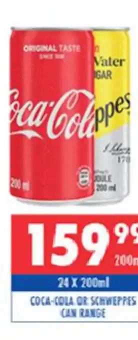 Ultra Liquors Coca Cola or Schweppes Can Range 24 x 200ml offer