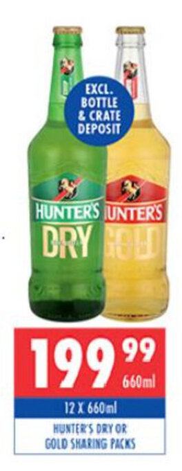 Ultra Liquors Hunter's Dry or Gold Sharing Packs 12x660ml offer