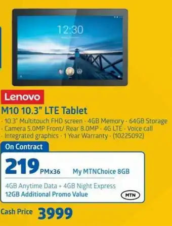 Incredible Connection Lenovo M10 LTE Tablet 10.3" offer