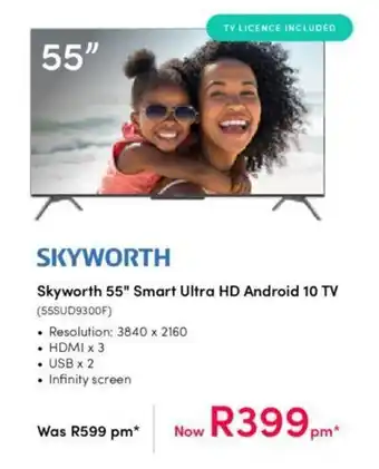 Teljoy Skyworth 55" Smart Ultra HD Android 10 TV offer
