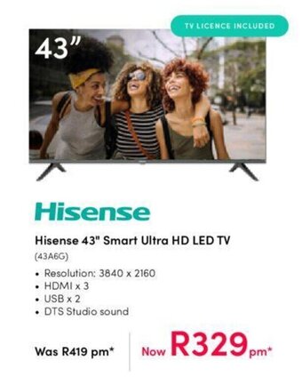 Teljoy Hisense 43" Smart Ultra HD LED TV offer