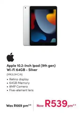 Teljoy Apple Ipad 9th Gen 10.2" Wi-Fi 64GB Silver offer