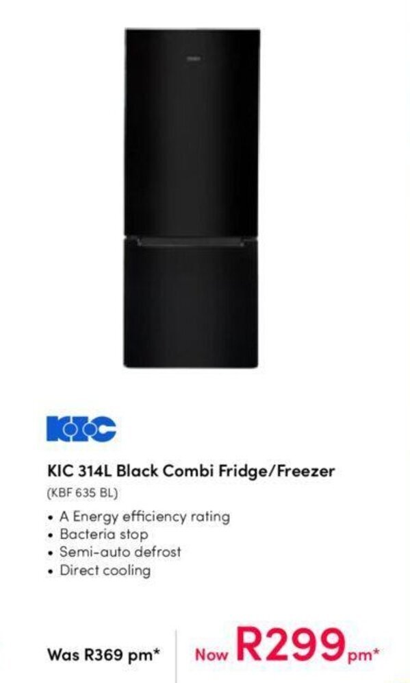 KIC 314L Black Combi Fridge / Freezer offer at Teljoy