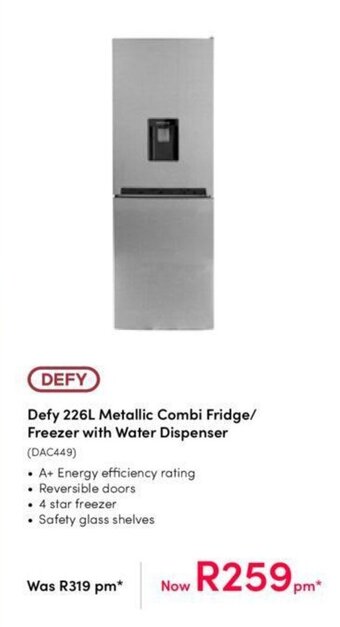 Teljoy Defy 226L Metallic Combi Fridge / Freezer with Water Dispenser offer