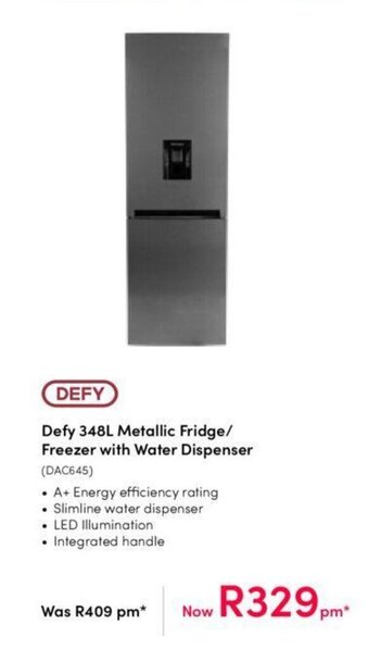 Teljoy Defy 348L Metallic Fridge / Freezer with Water Dispenser offer