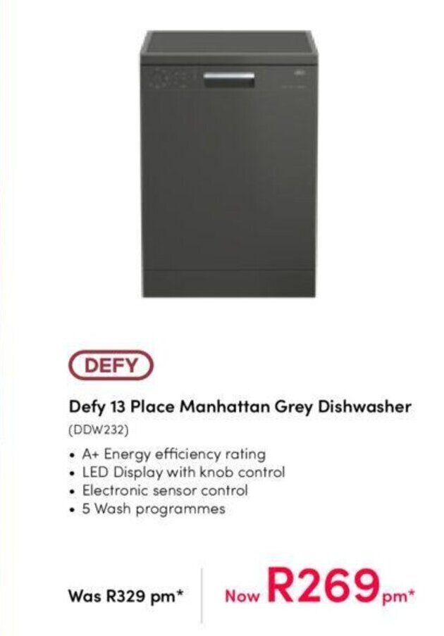 Defy 13 Place Manhattan Grey Dishwasher offer at Teljoy