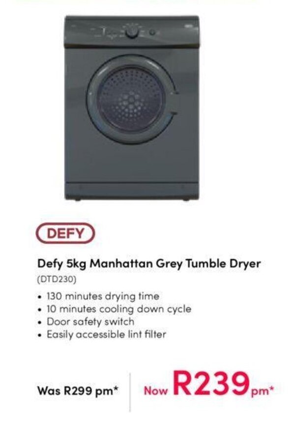Defy 5kg Manhattan Grey Tumble Dryer offer at Teljoy