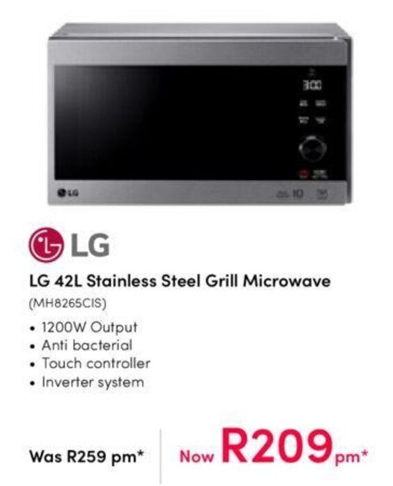 LG 42L Stainless Steel Grill Microwave offer at Teljoy